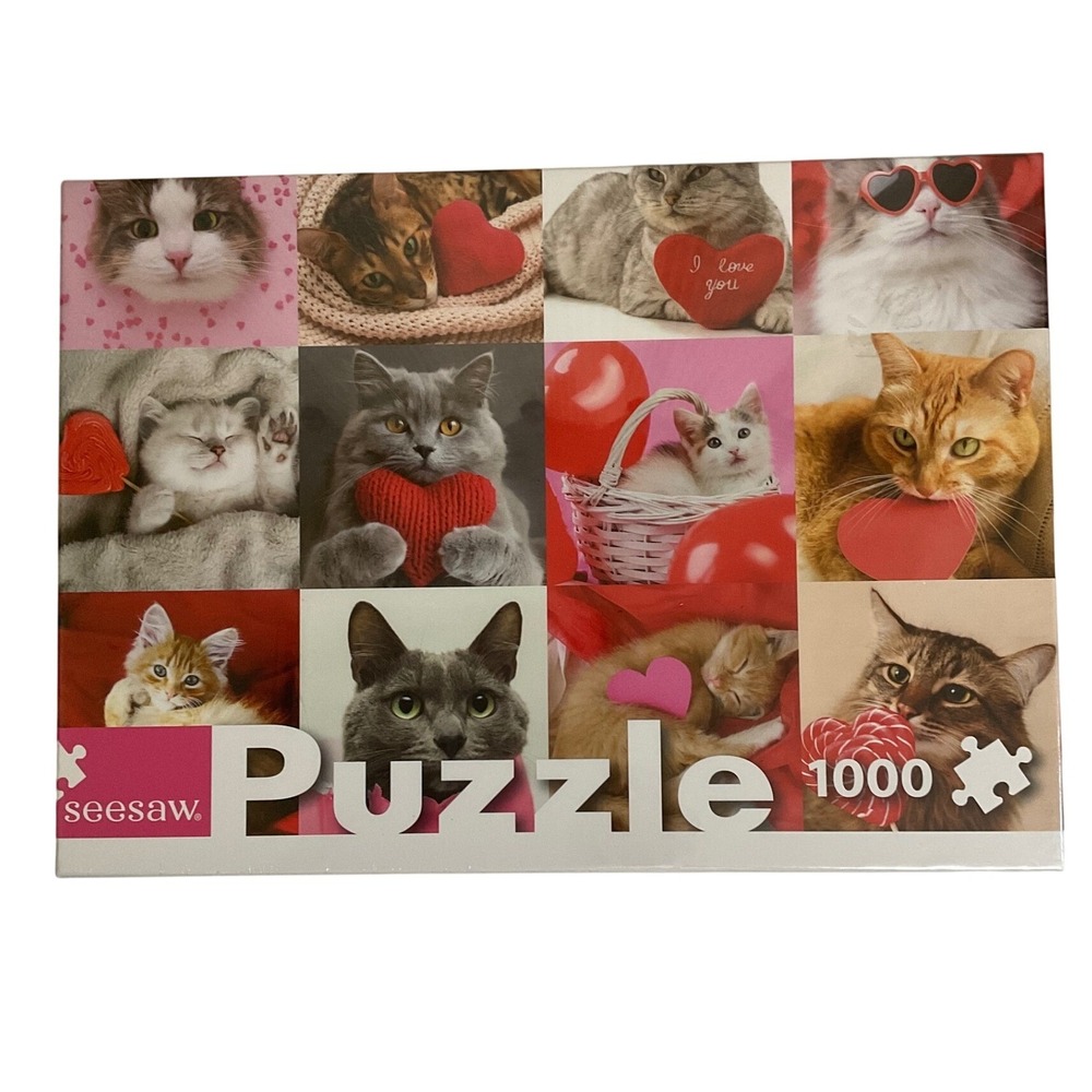 Seesaw My Purrr-fect Valentine Puzzle 1000 Piece Pink Cats Kittens